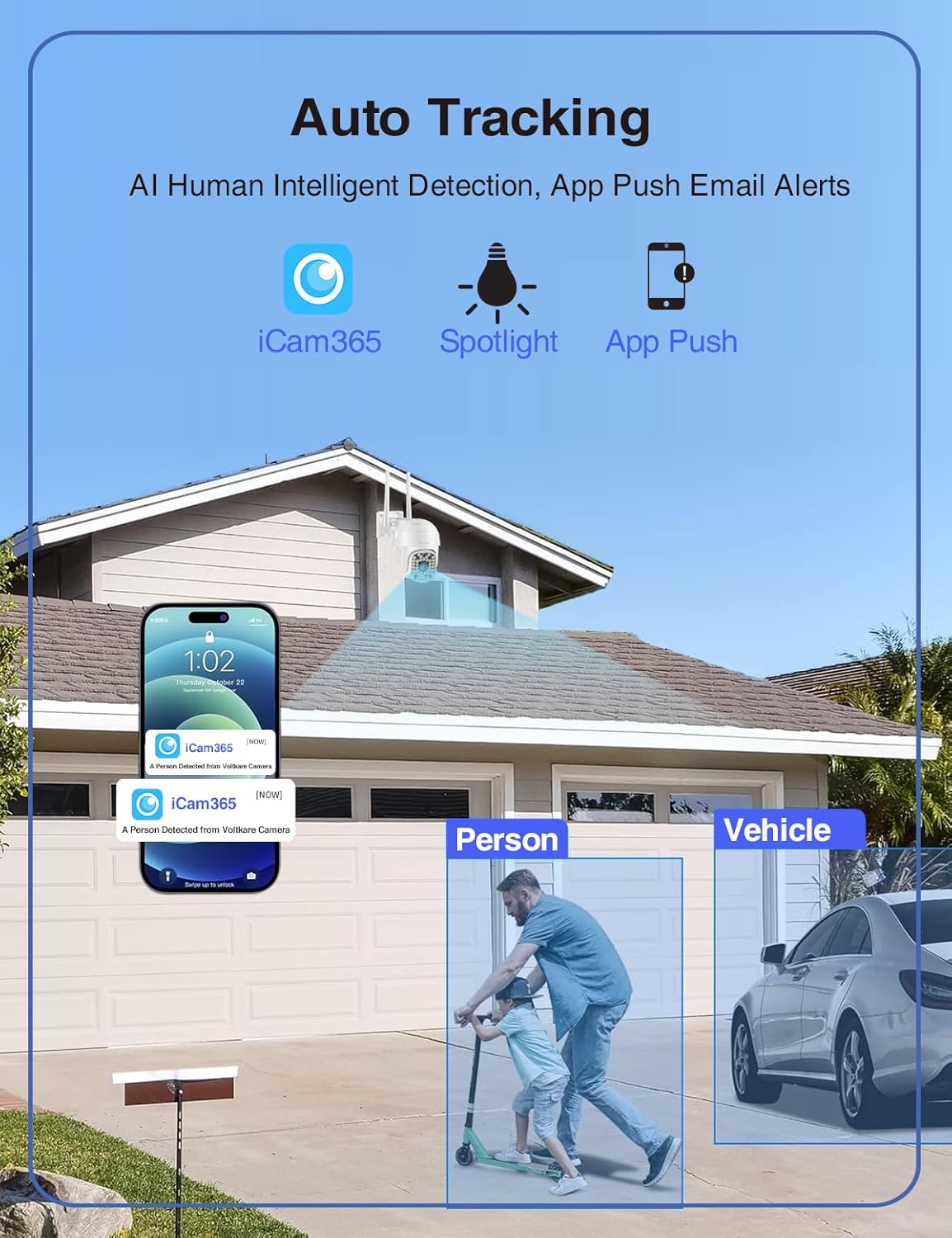Cámara de seguridad 1080P para exteriores, cámara inalámbrica de 360 grados para el hogar de 2.4G con audio de 2 vías, visión nocturna a color,