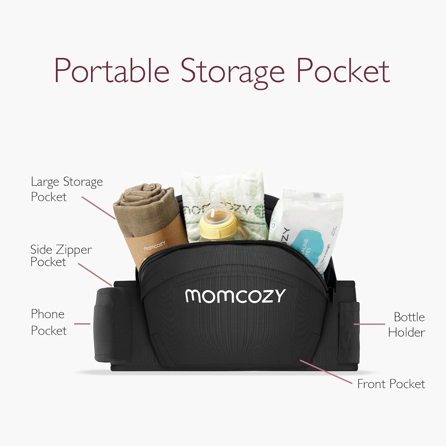 Momcozy Portabebés con asiento de cadera, cintura ajustable con protector de vientre 3D original, portabebés ergonómico con varios bolsillos para