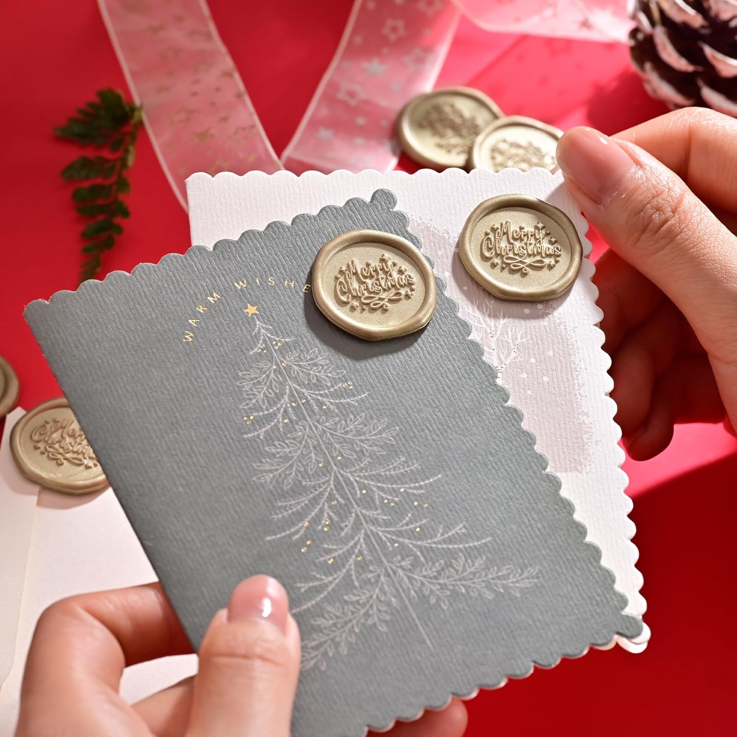 UNIQOOO Calcomanías de sello de cera de Navidad, calcomanías de sello de invitación de boda, 50 calcomanías autoadhesivas Prosecco Metallic Lignt