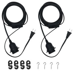 AdiyZ Cable de luz colgante  Bombilla colgante de 20 pies con cable de enchufe  Paquete de 2 cables de lámpara E26 con cable de extensión negro para AdiyZ Cable de luz colgante  Bombilla colgante de 20 pies con cable de enchufe  Paquete de 2 cables de lámpara E26 con cable de extensión negro para
