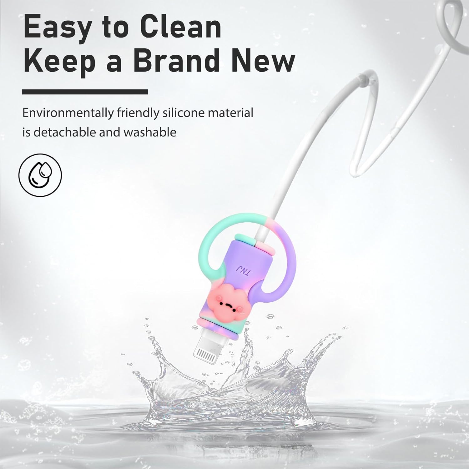 Lindo protector de cable de datos 2 en 1 para iPhone, Android, cable USB, 2 piezas 3D Kawaii Cloud Design Protector de cable protector de cable de