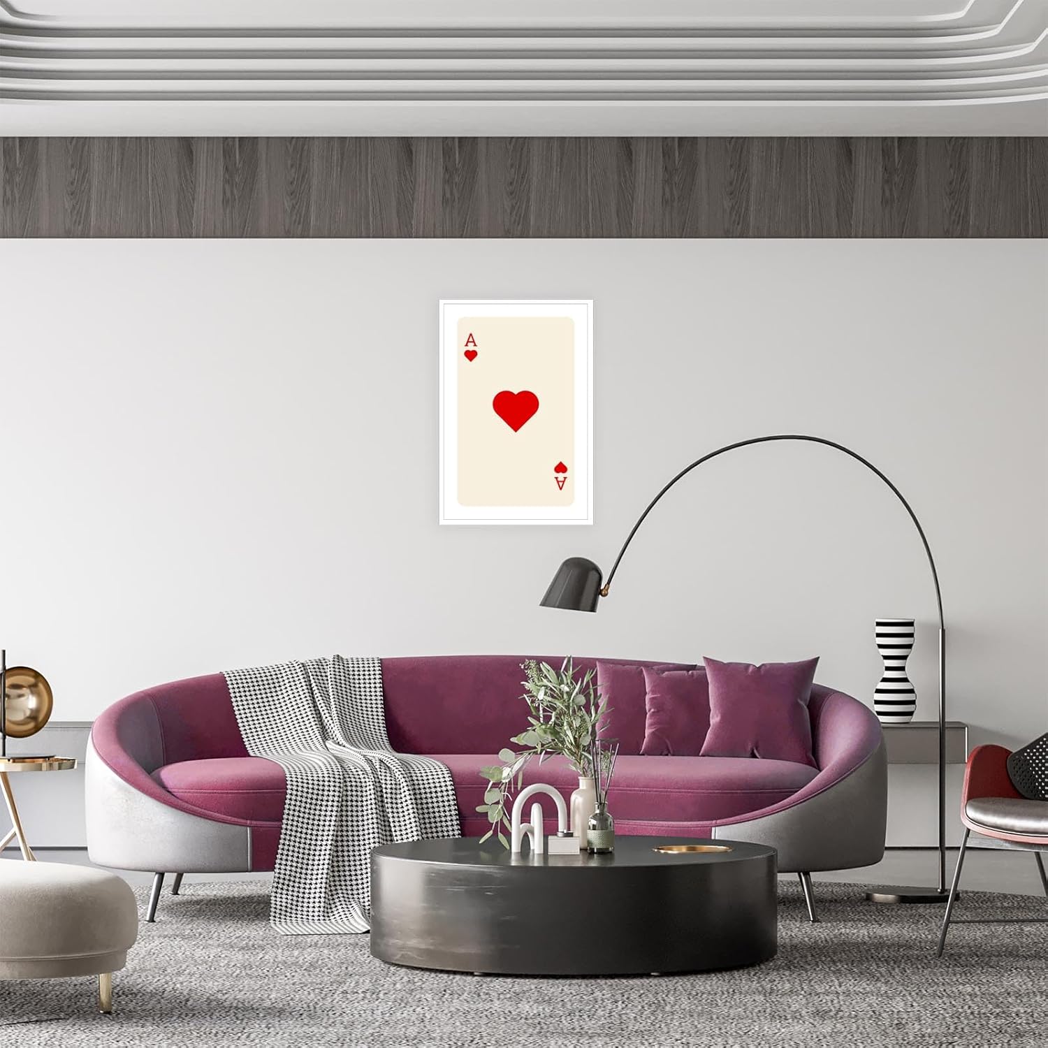 Dcvjiy Póster rojo de Ace Of Hearts de moda retro de cartas de juego en lienzo, arte de pared, impresiones estéticas bonitas, pintura moderna y