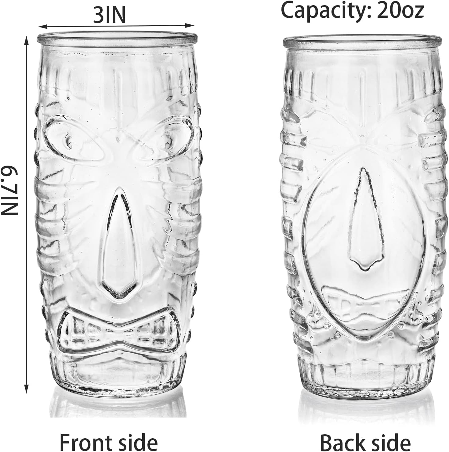 Cedilis Paquete de 6 vasos Tiki Tiki de 20 onzas, vaso Tiki de doble vidrio antiguo de estilo hawaiano, perfecto para Mai Tai, cócteles zombies