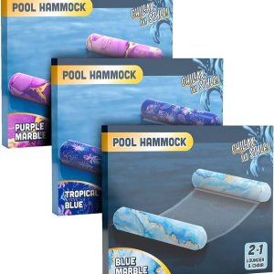Paquete de 3 Flotadores inflables de alta calidad para piscina Hamaca de natación para adultos con asiento inferior de malla (paquete a granel) por Paquete de 3 Flotadores inflables de alta calidad para piscina Hamaca de natación para adultos con asiento inferior de malla (paquete a granel) por