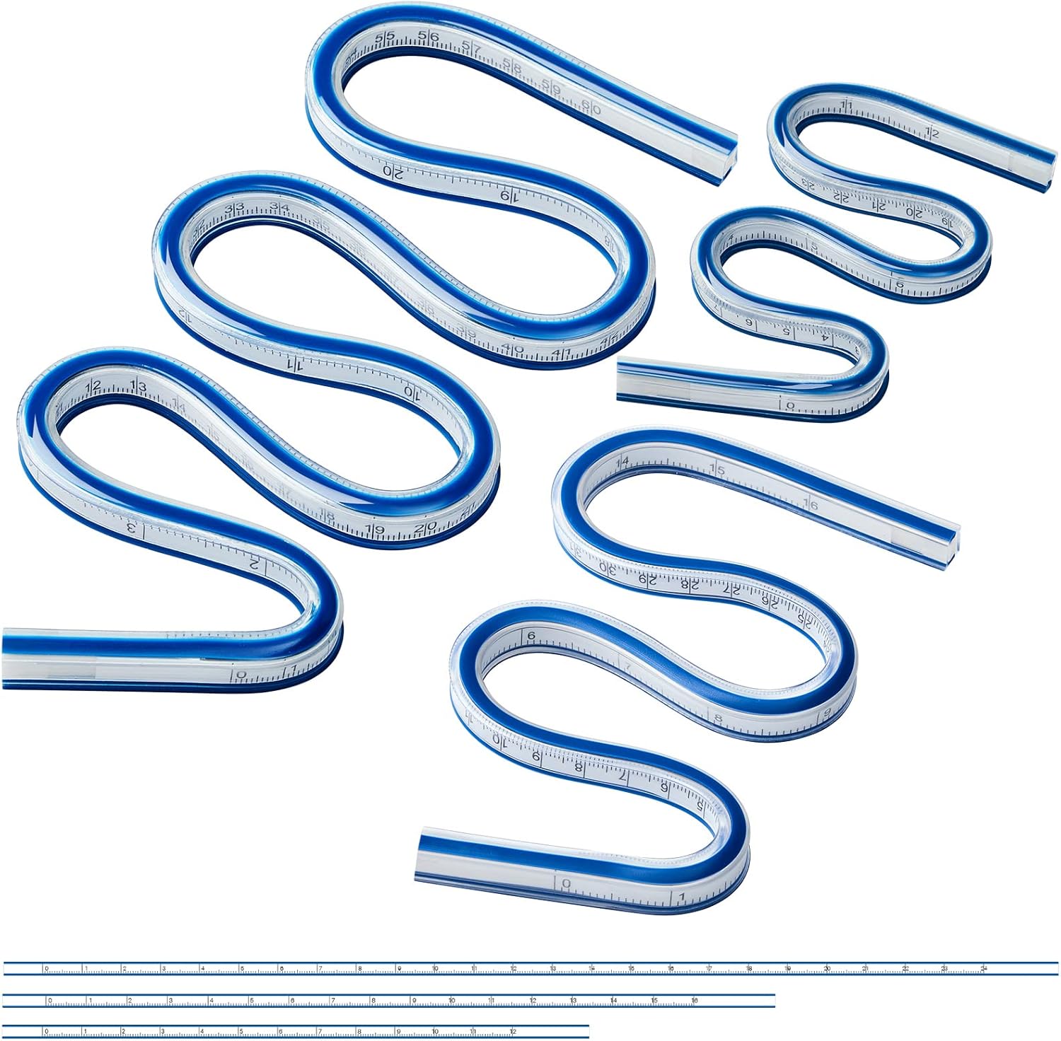 3 reglas de curva flexibles de 12, 16, 24 pulgadas, reglas flexibles para dibujar, regla curva para coser, cinta métrica flexible de curva ideal