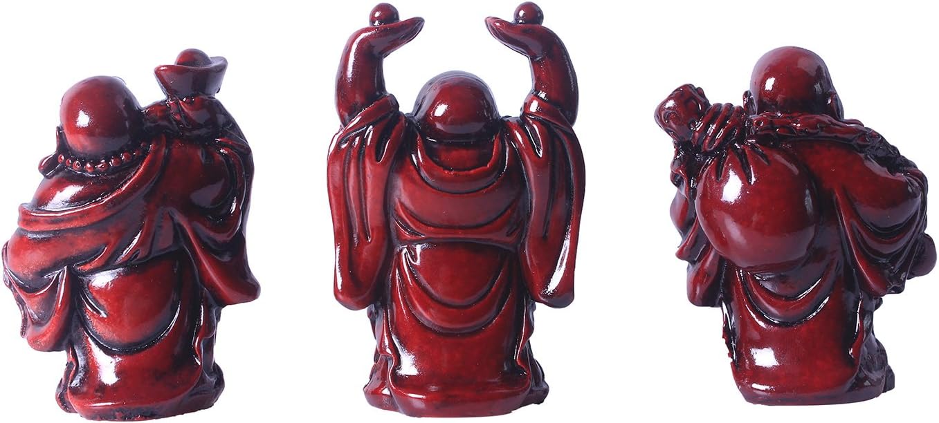 BRABUD – Juego de 6 figuras de resina roja de Buda sonriente de 2.5 pulgadas, buen regalo y colección (rojo grande)