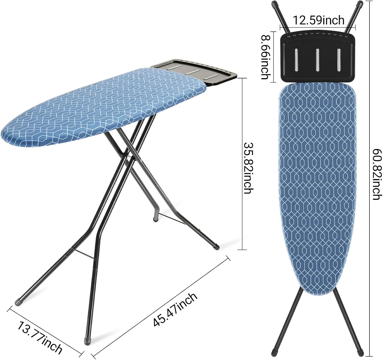 APEXCHASER Tabla de planchar con soporte de hierro, 2 cubiertas resistentes al calor y alturas ajustables de siete niveles, tablas de hierro que