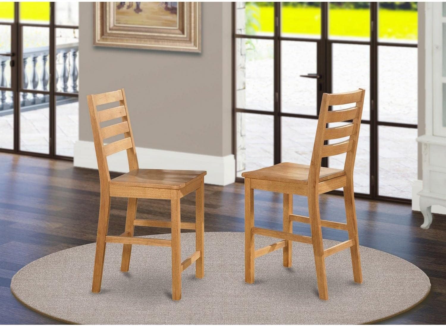 East West Furniture CFS-OAK-W – Juego de 2 sillas de comedor con respaldo de escalera, color roble