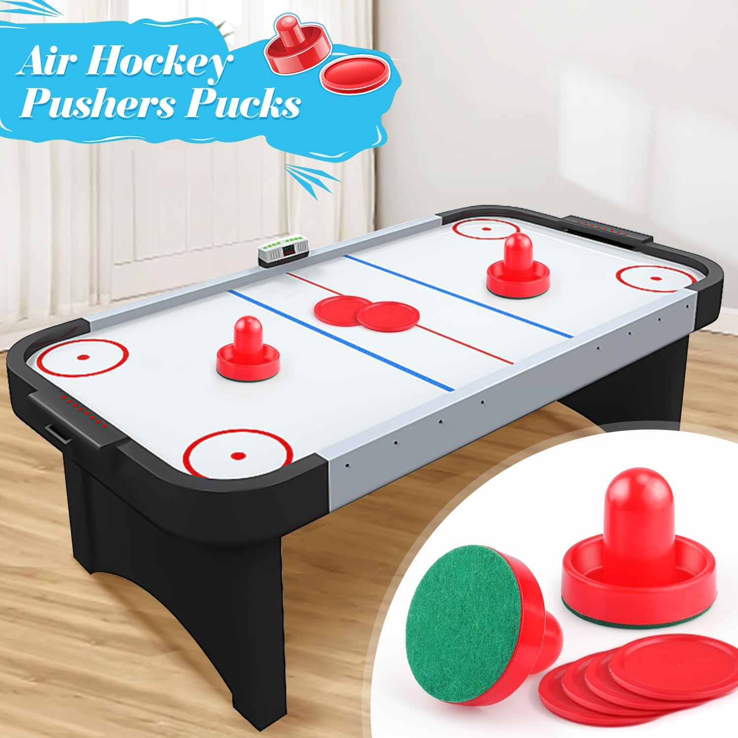 3 juegos de mini discos y paletas de hockey de aire de 2.362 in, empujadores de hockey de aire, paletas, paletas, accesorios de repuesto rojos para