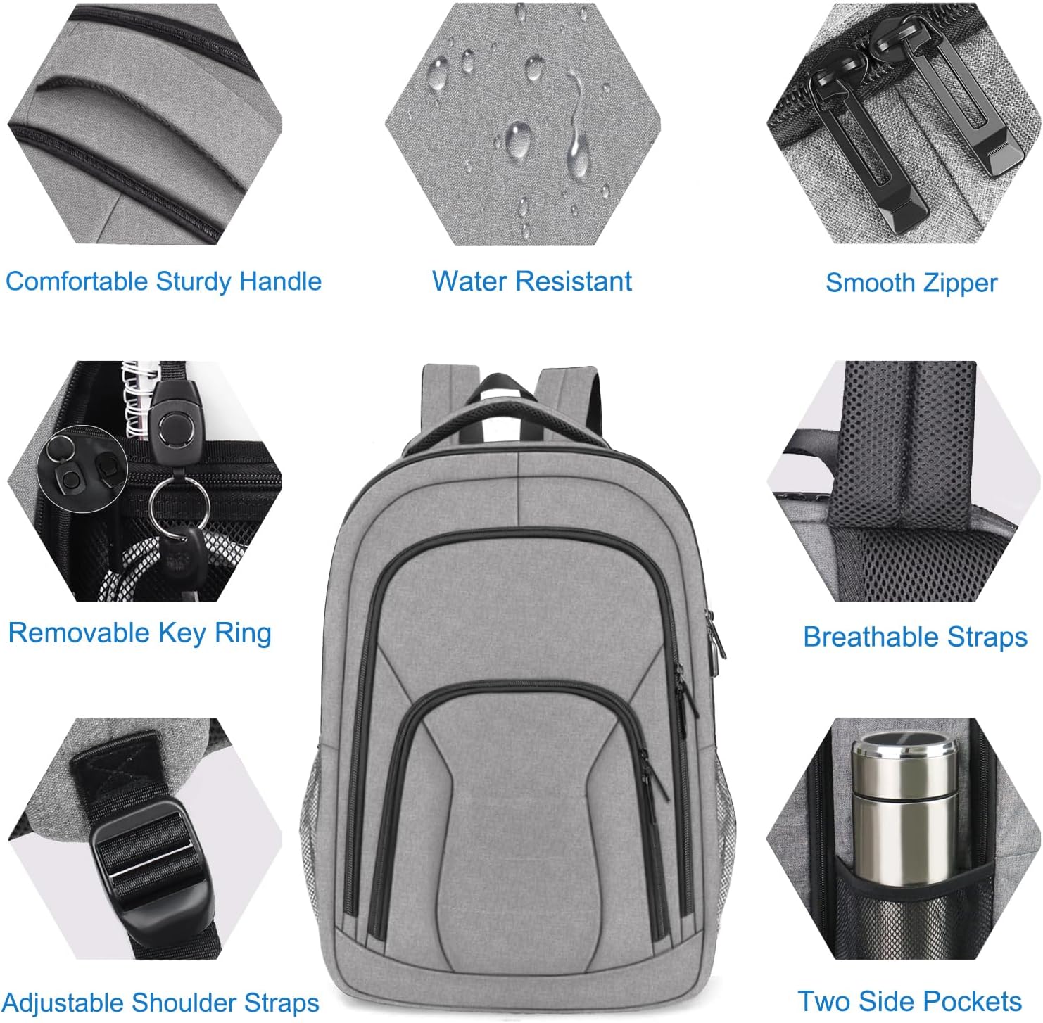 Mochila grande para portátil de viaje, mochila para portátil de 17 pulgadas amigable con la TSA, Gris, Moderno