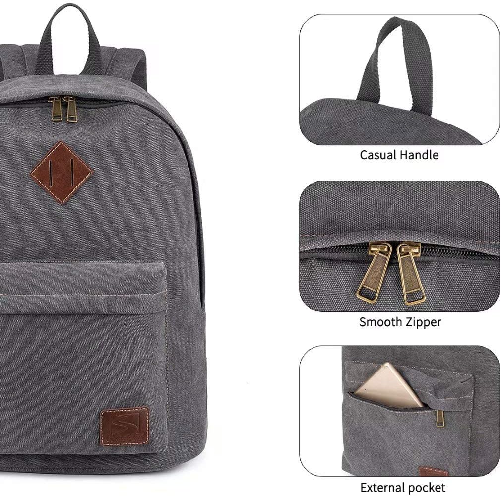 Mochila de lona para laptop, mochila duradera, bolsa de viaje para hombres y mujeres.., Gris