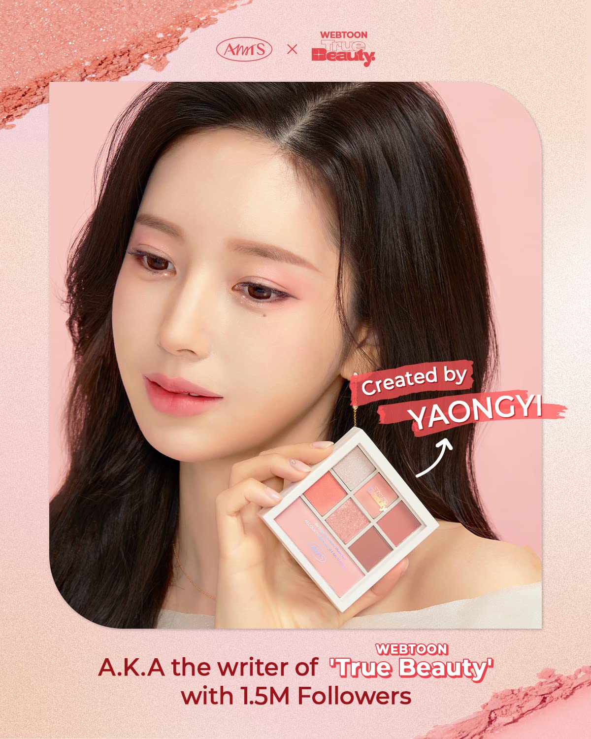 Edición de maquillaje AMTS x True Beauty, Paletas de sombras de ojos rosas, 7 colores, tonos metálicos brillantes mate, altamente pigmentados, de