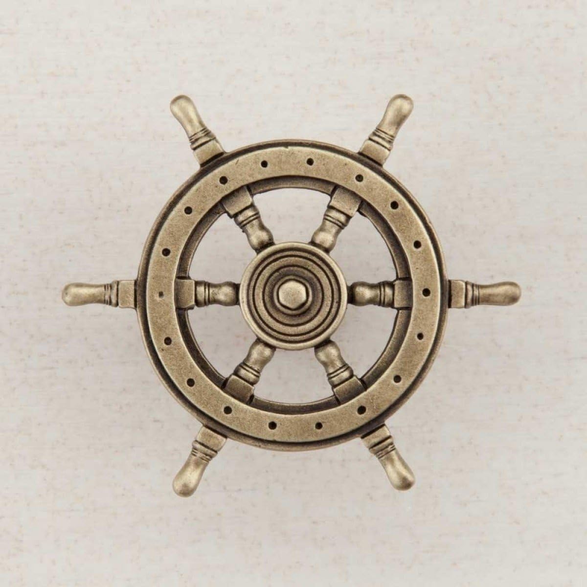 Pomo de gabinete de rueda de barco artesanal, latón antiguo