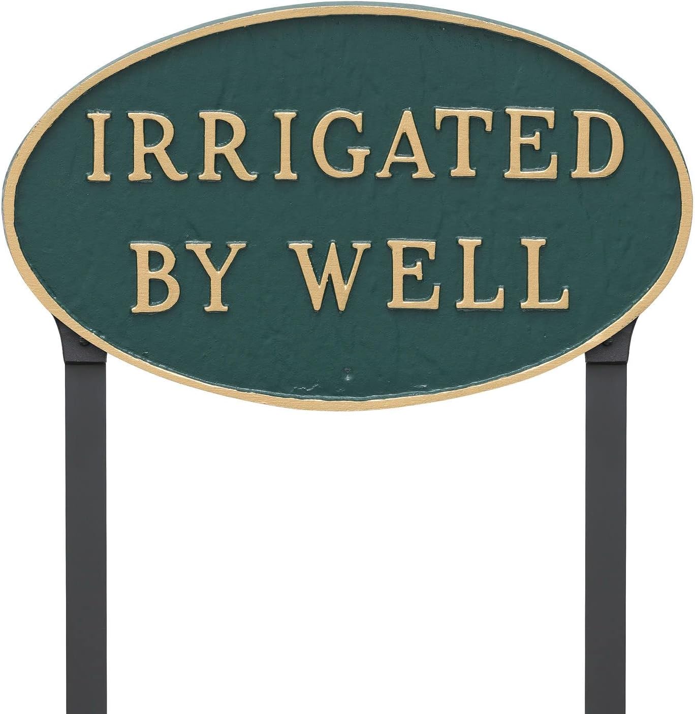 Letrero de placa ovalada de metal fundido Irrigated by Well – Letrero de pared o césped – Letrero para el hogar o negocio – Aluminio recubierto de
