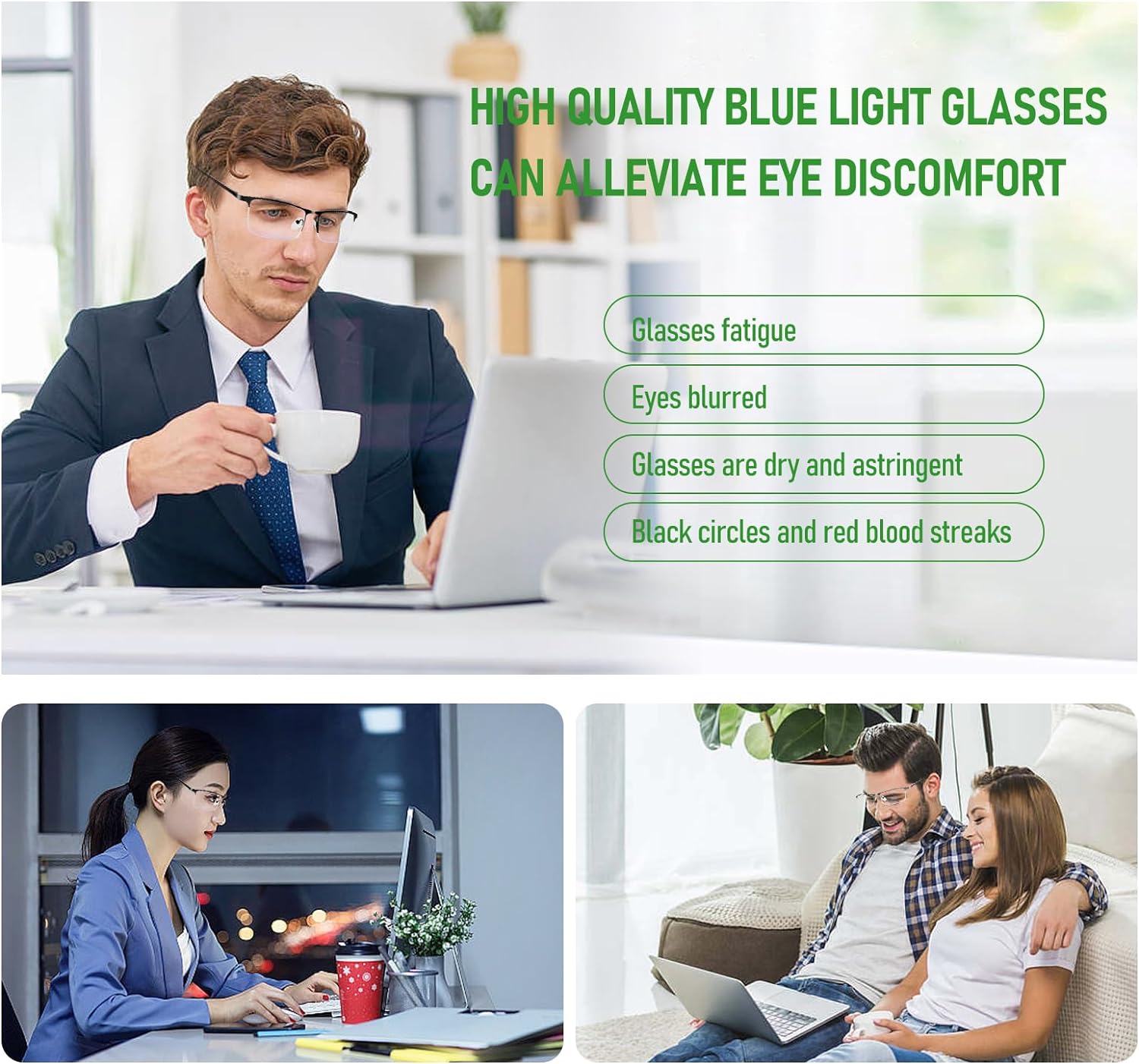 Blue Light Blocking Glasses, Lightweight Metal Half Frame Computer ReadingGamingTVPhones Glasses,Filter UV RayComputer Glare with Spring Hinge
