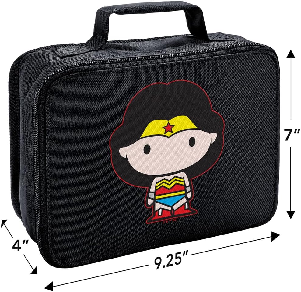 LOGOVISION Wonder Woman – Lonchera con diseño de personaje Chibi de caras suaves, reutilizable, para trabajo escolar, oficina, sin BPA