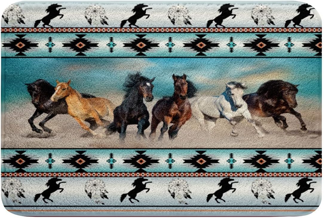 Alfombra azteca africana con estampado de caballos tribales, animales de granja, tribu étnica, flecha, atrapasueños, sala de estar, 16 x 24