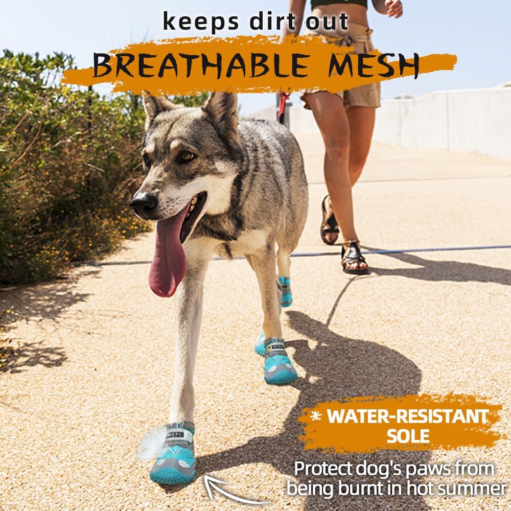 Hcpet – Botas de perro para mascotas, impermeables, transpirables, antideslizantes, 3M, con correa reflectante de tamaño pequeño a grande, 4 unidades