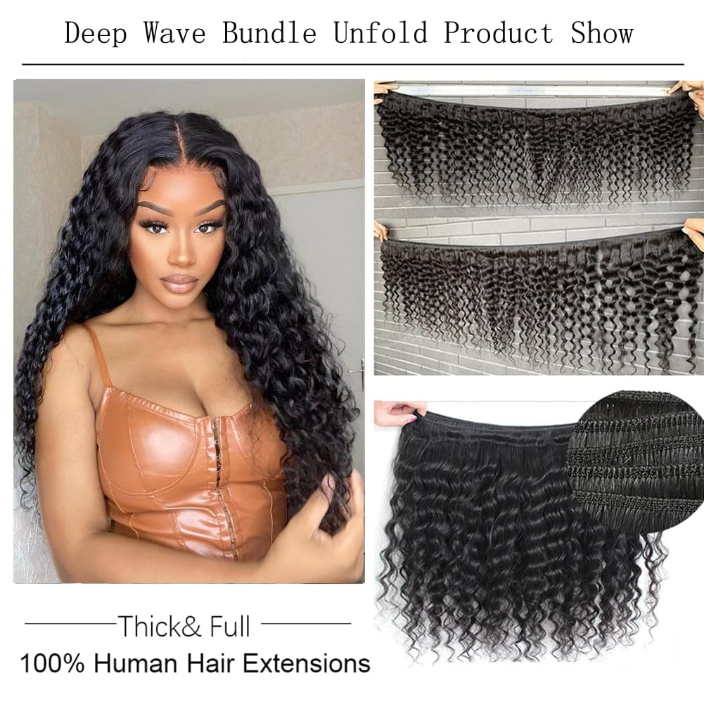 1 paquetes de cabello humano virgen brasileño ondulado profundo de 18 pulgadas, sin procesar, extensiones de cabello rizado (18 pulgadas, onda