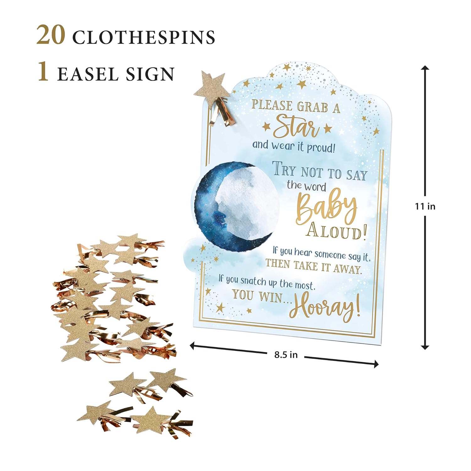 Lillian Rose Juego de pinzas para baby shower con temática “Love You to The Moon and Back”, color azul