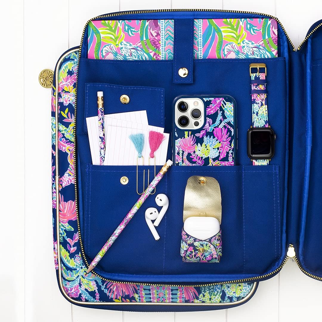 Lilly Pulitzer Agenda folio con bolsillos interiores y cierre de cremallera, cartera de viaje tamaño para adaptarse a todos los planificadores