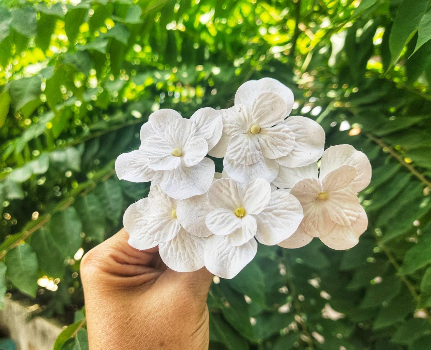 JAKAPAN Flores de hortensias de papel de morera, flores artificiales con tallos de alambre para bodas, fiestas, decoración del hogar, adornos de