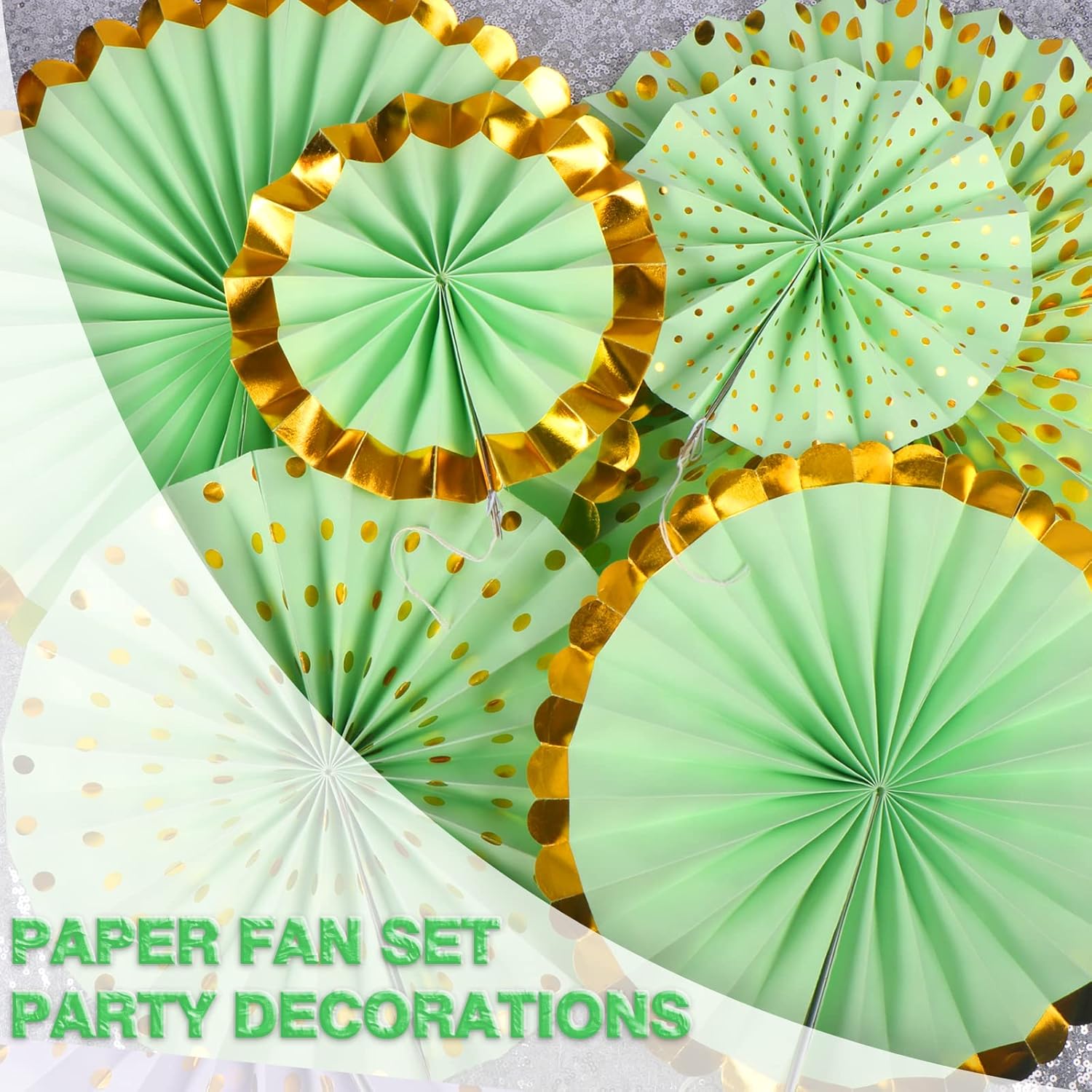 ADLKGG Abanicos de papel colgantes verdes con patrón redondo, guirnaldas de papel para decoraciones de fiesta para graduación, baby shower,