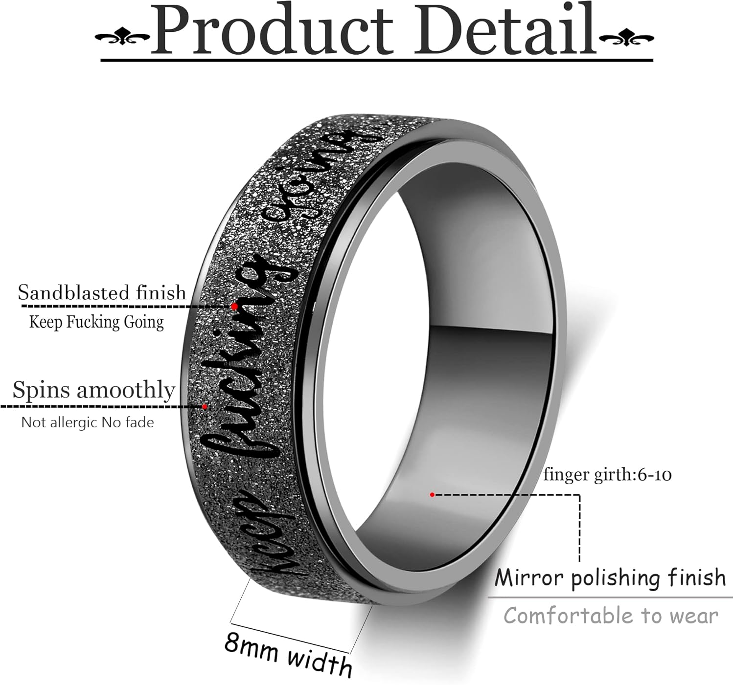 Anillo para ansiedad para mujer anillo giratorio de acero inoxidable con mantra inspirador personalizado para hombres, mujeres y amigos, regalo de