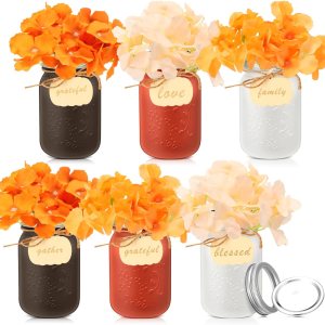 Hotop 6 juegos de tarros de decoración de otoño con flores de cosecha de casa de campo con flores de Acción de Gracias, centro de mesa, arreglo Hotop 6 juegos de tarros de decoración de otoño con flores de cosecha de casa de campo con flores de Acción de Gracias, centro de mesa, arreglo