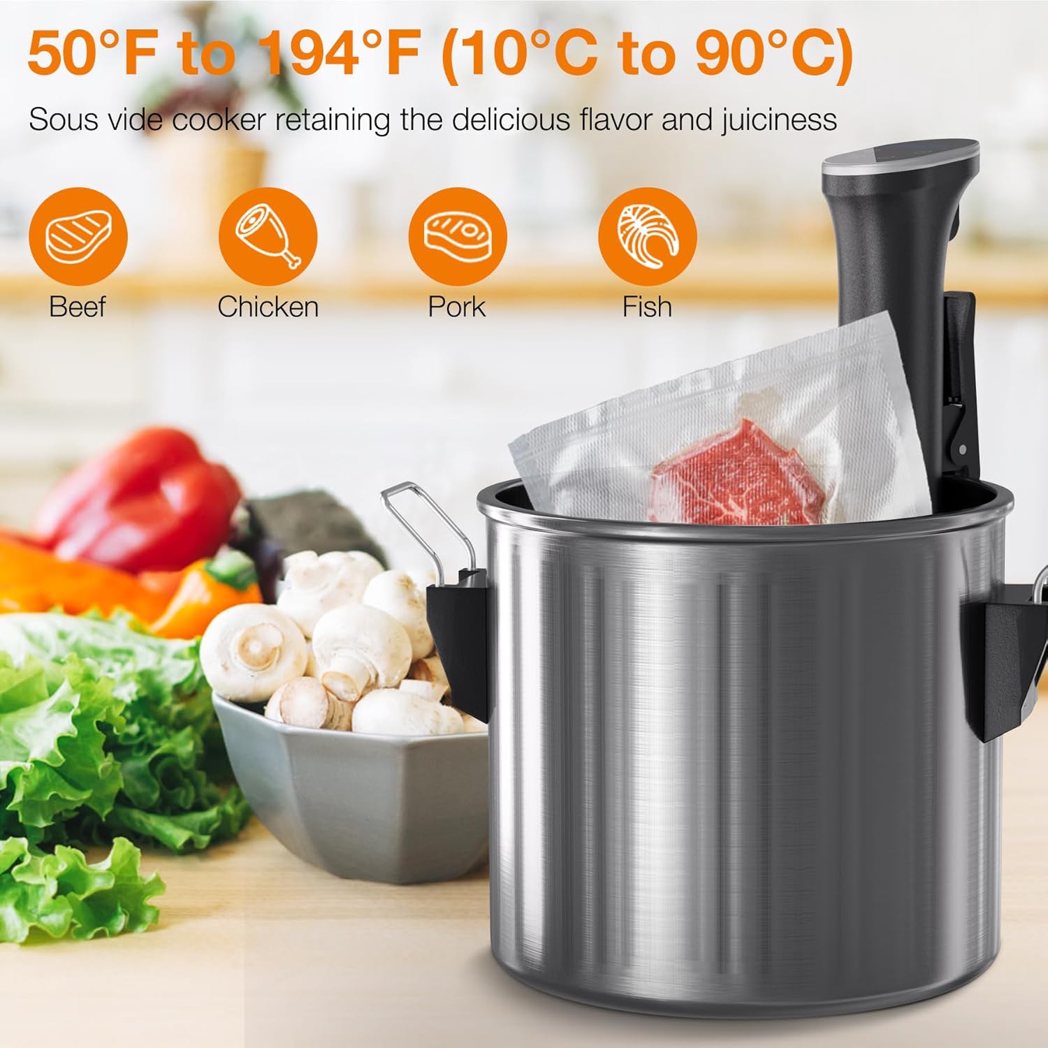 Máquina Sous Vide mejorada de 1100 W Sous Vide Cooker de calentamiento rápido, máquina de cocción de precisión de trabajo ultra silencioso,