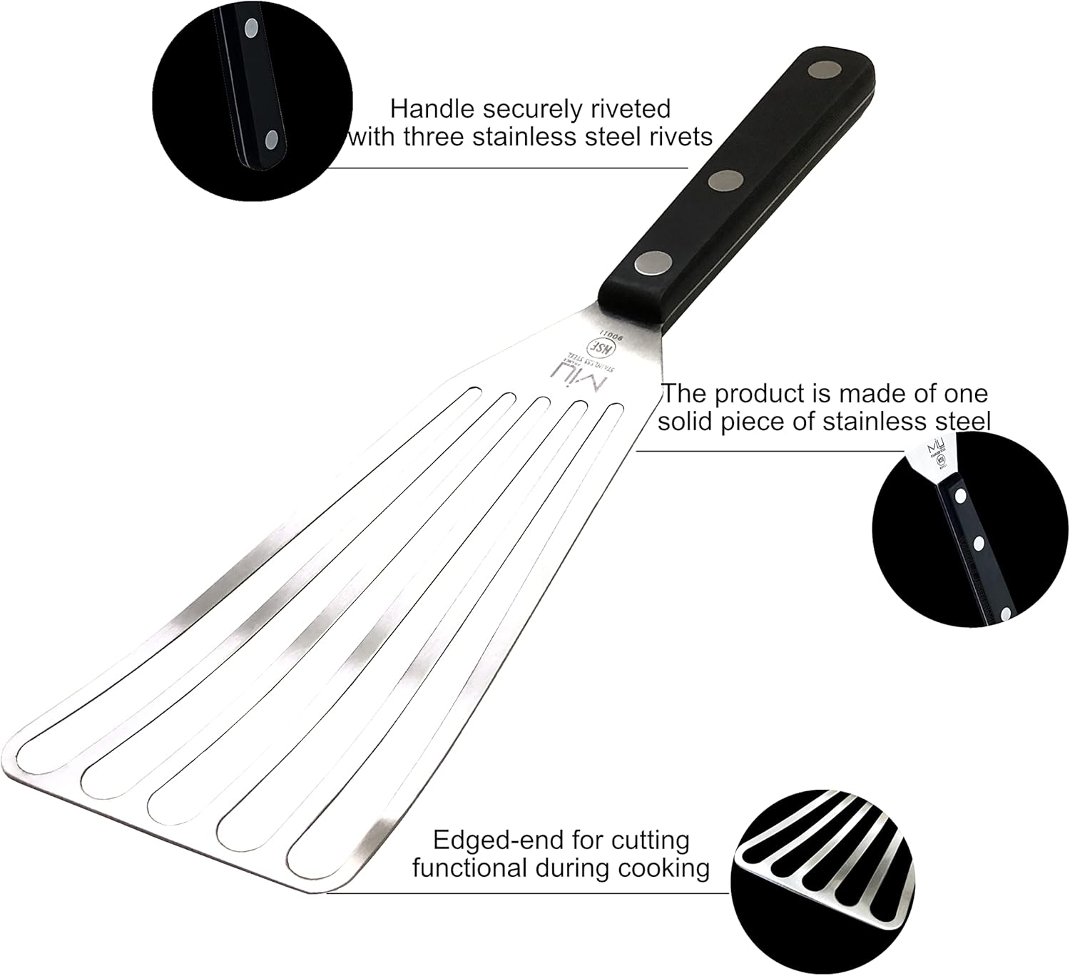 Espátula de pescado de metal, resistente al calor, espátula ranurada de acero inoxidable para voltear sándwiches de queso a la parrilla, freír en