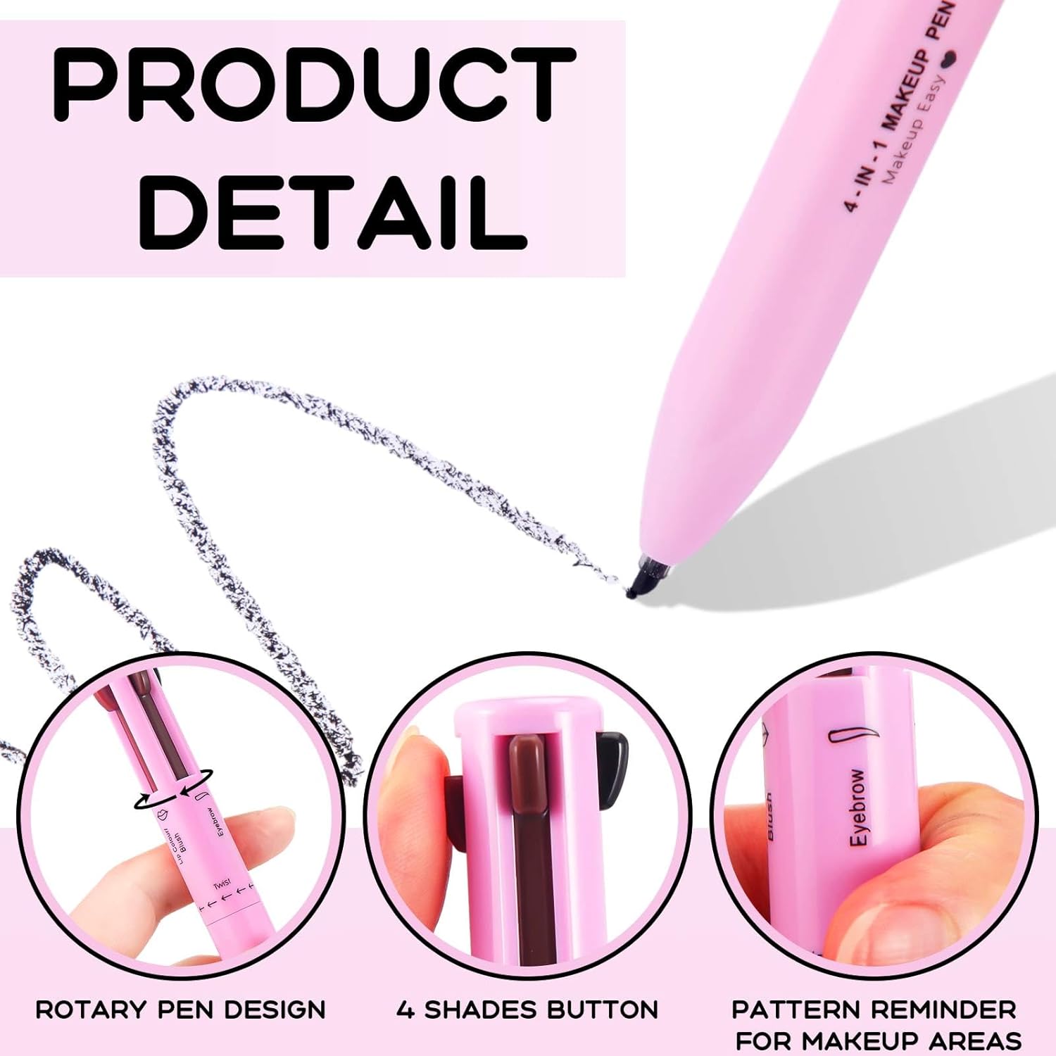 6 bolígrafos de maquillaje 4 en 1, delineador de ojos, delineador de labios, delineador de cejas, lápiz de maquillaje, impermeable, herramienta de