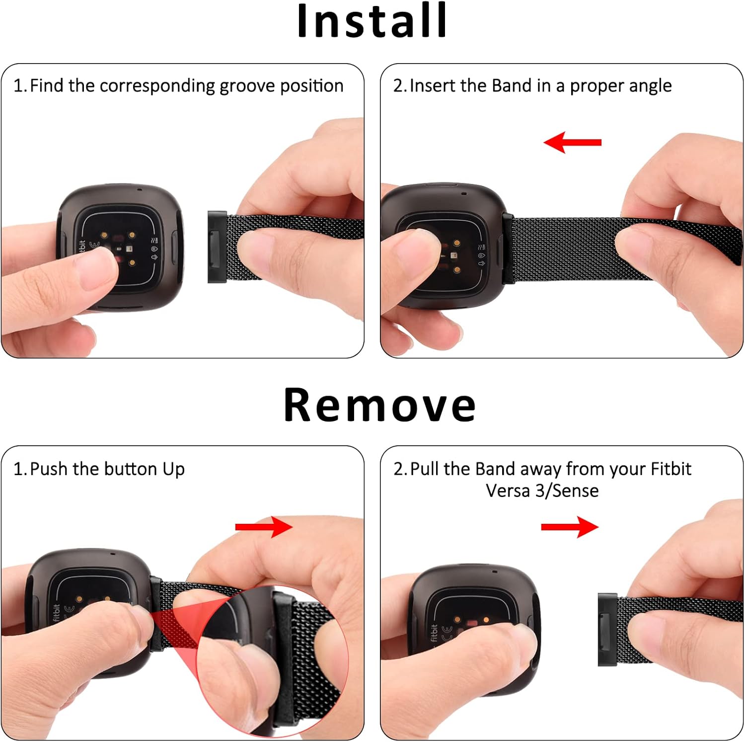 Correa de metal para Fitbit Sense BandsFitbit Versa 3 bandas mujeres hombres, malla de acero inoxidable magnética correa de repuesto para reloj