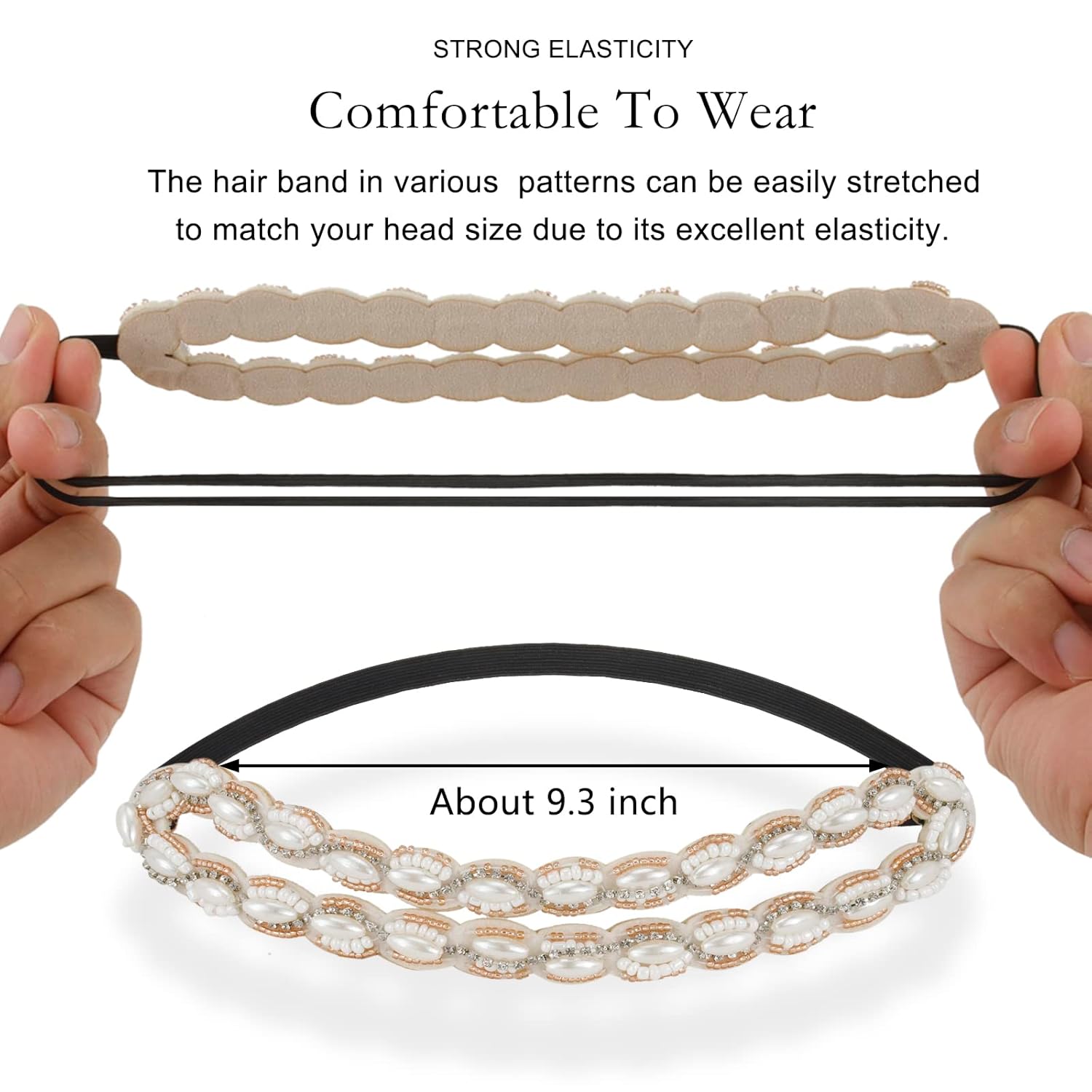 AMCAMI 5 diademas de cuentas con perlas y diamantes de imitación para mujer, bandas para la cabeza con cuentas brillantes, diademas hippie para