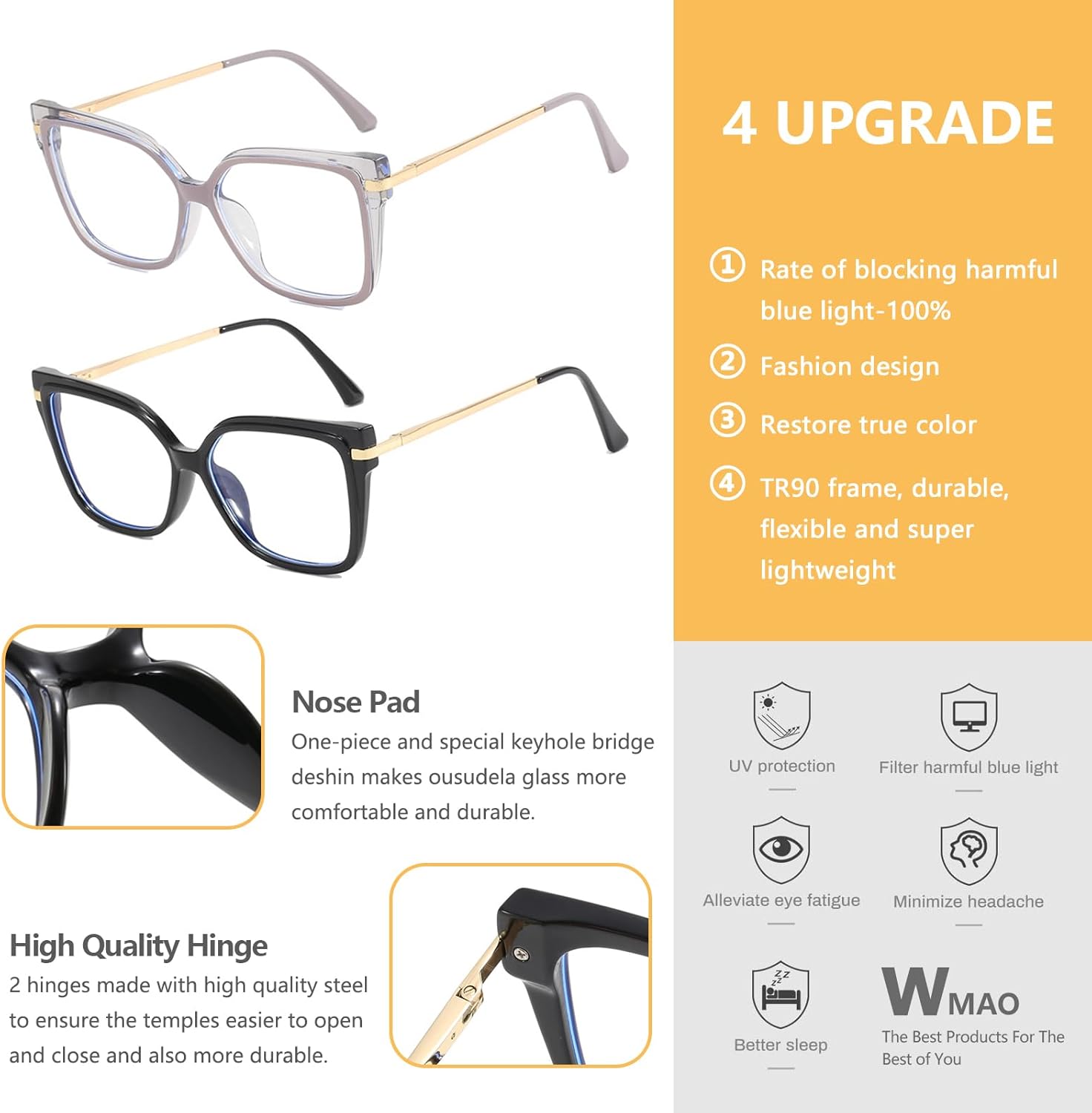 Lentes de ojo de gato con bloqueo de luz azul para mujer, de moda, antifatiga ocular, protección UV, lentes de computadora con marco TR90 de metal