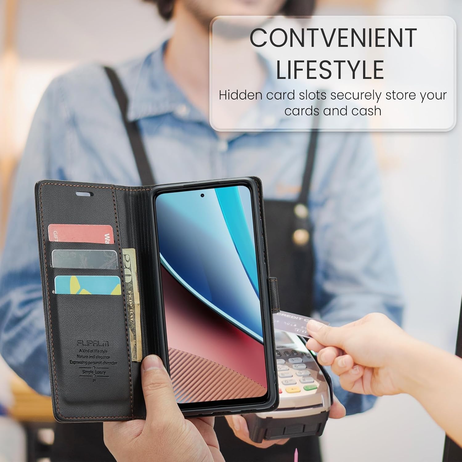 Funda tipo cartera para Samsung Galaxy S23 Ultra con bloqueo RFID, soporte para tarjeta de crédito, de piel sintética, función atril, funda