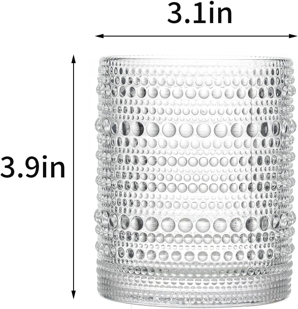 Hobnail – Juego de 6 vasos de cristal vintage de 12 onzas, vasos de agua, vasos de agua, cristalería transparente en relieve para cerveza, jugo,