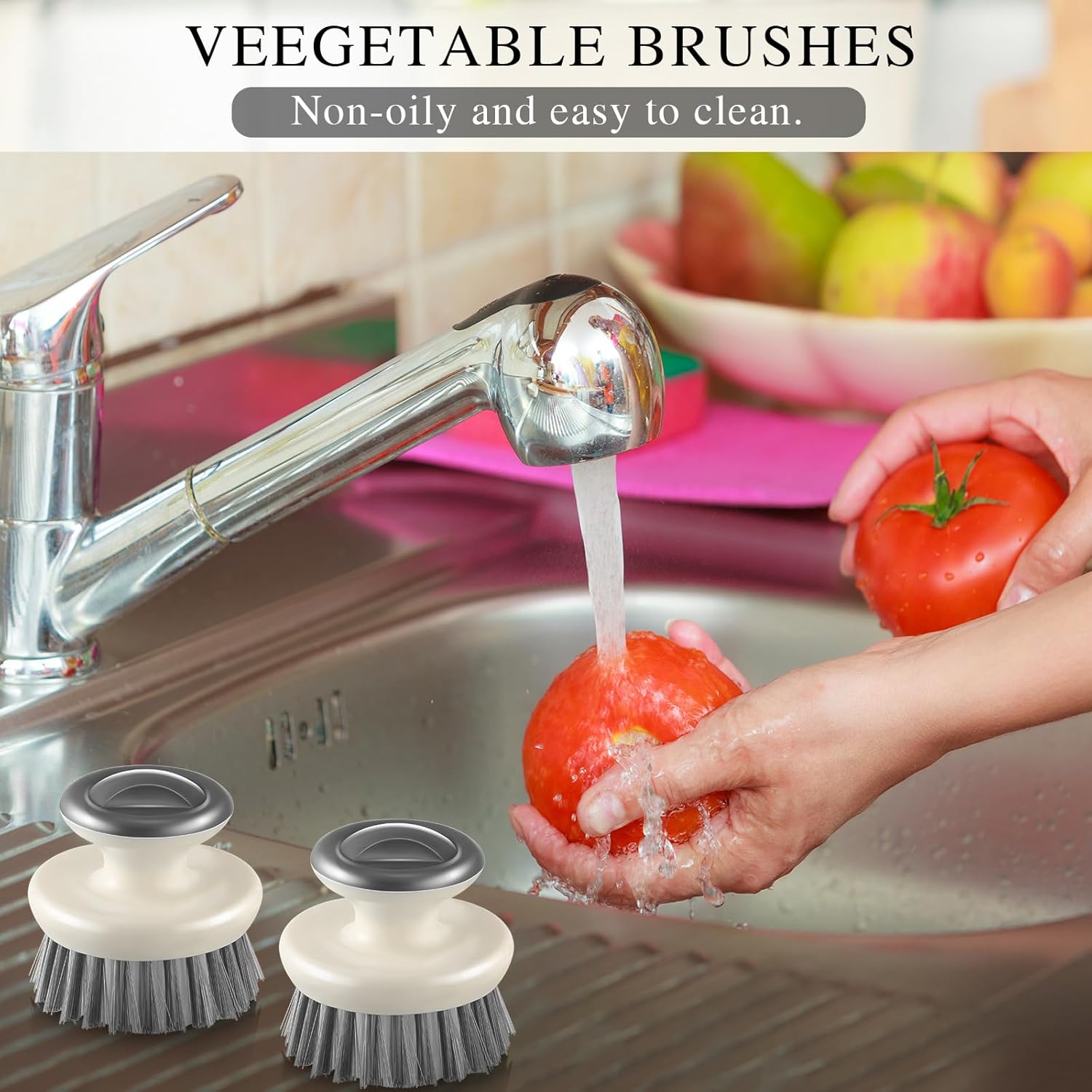 4 cepillos de platos con asa, multiusos, para lavar platos, fregadores para fregadero, sartén, olla, tazón, limpieza de verduras, color gris