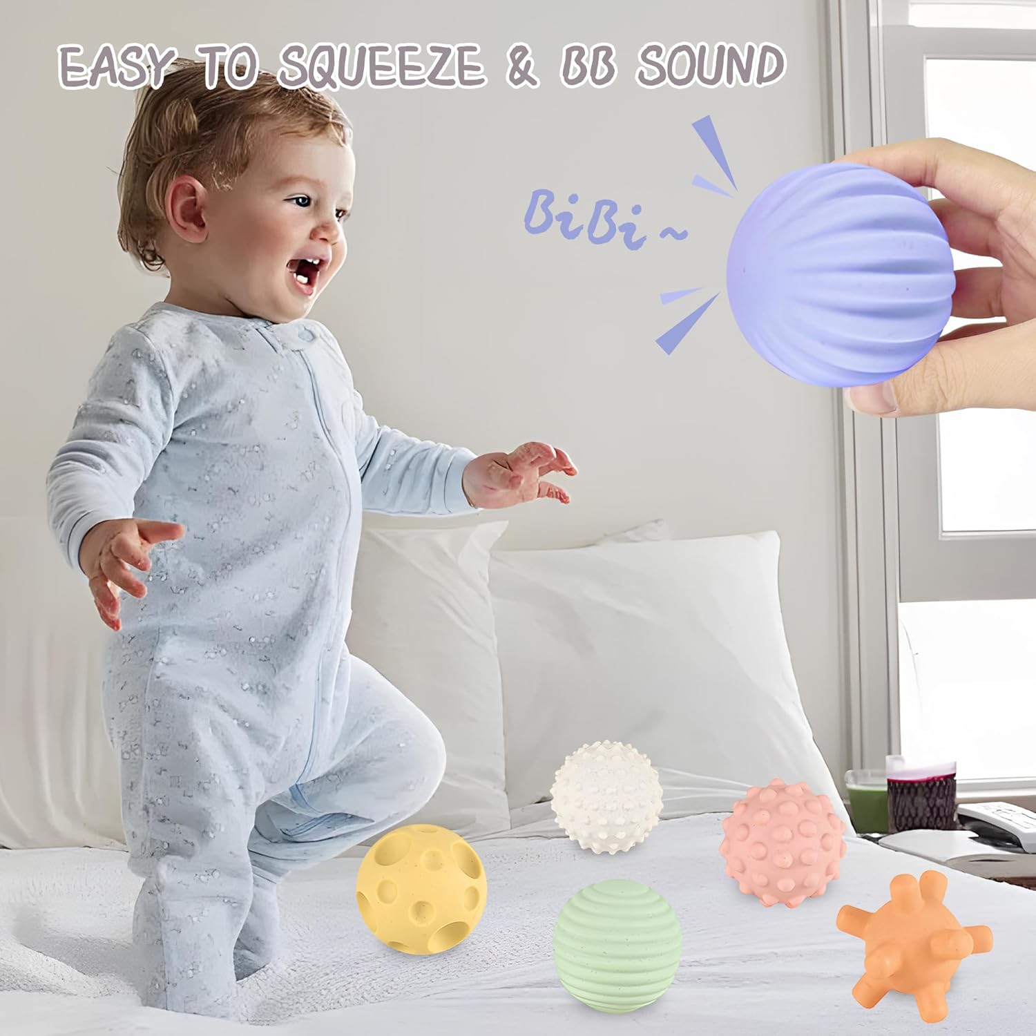 Bolas sensoriales para bebés, paquete de 6, pelota para niños pequeños de 1 a 3, juguetes Montessori suaves y texturizados para bebés de 6 a 12