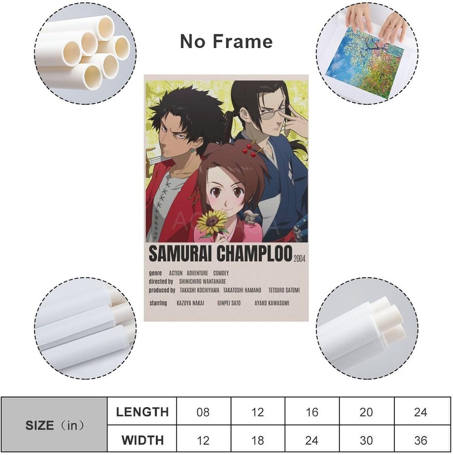Samurai Champloo – Póster de animación (9) pintura en lienzo para decoración de dormitorio, sala de estar, 16 x 24 pulgadas (15.7 x 23.6 in), estilo