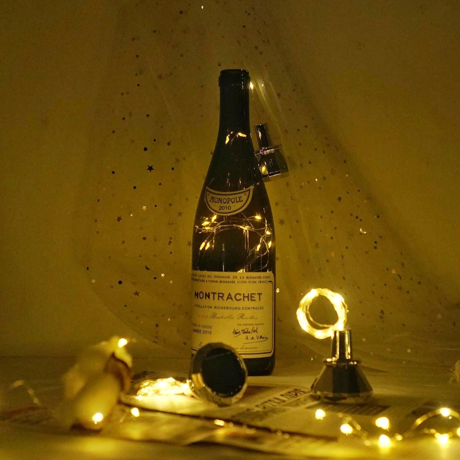 Luces solares para botella de vino, paquete de 10 luces de corcho de diamante, 20 LED para exteriores, impermeables, para jardín, boda, patio