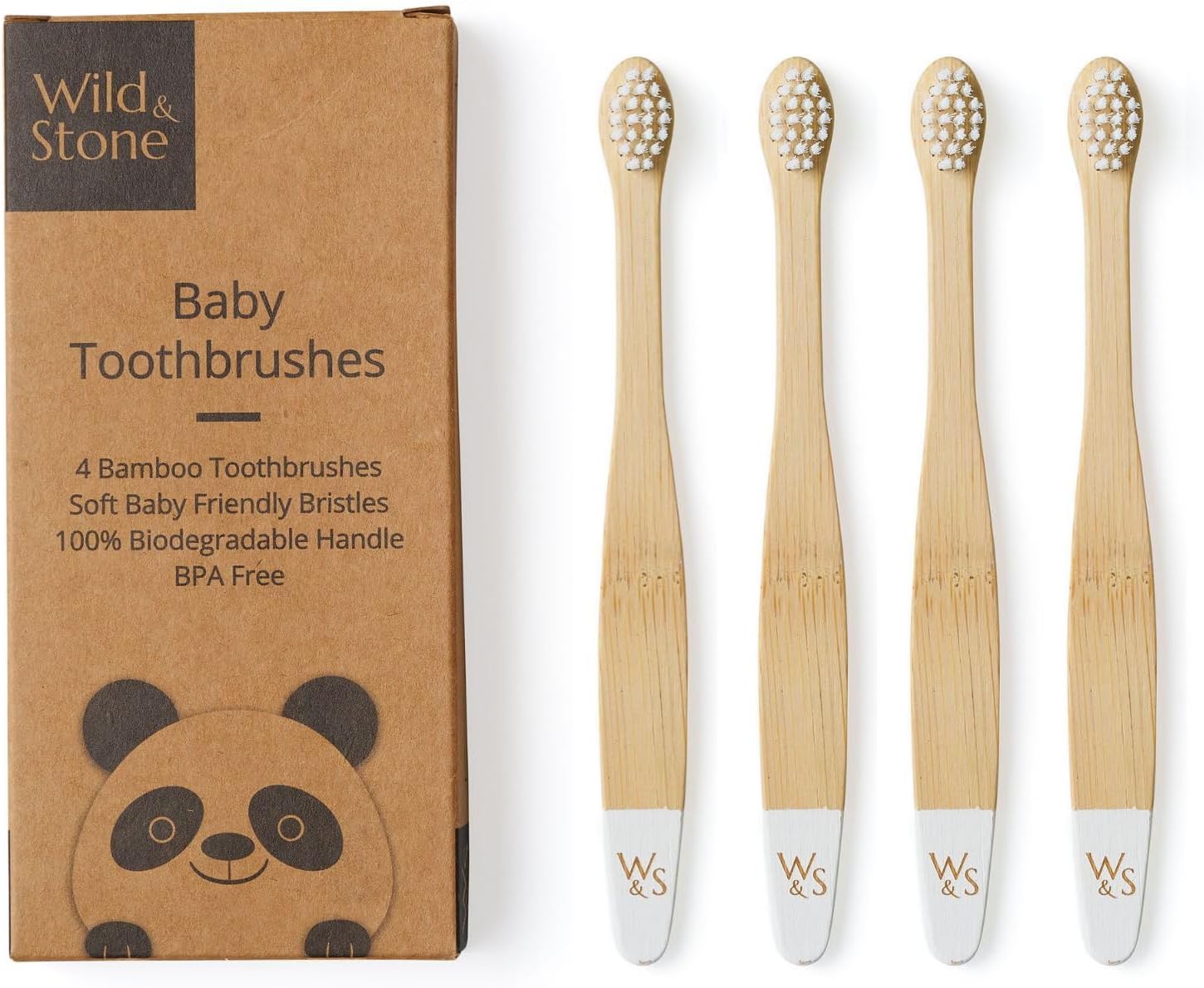 Wild & Stone Cepillos de dientes orgánicos de bambú para bebés, paquete de 4, cerdas suaves, mango 100% compostable, sin BPA, cepillos de dientes