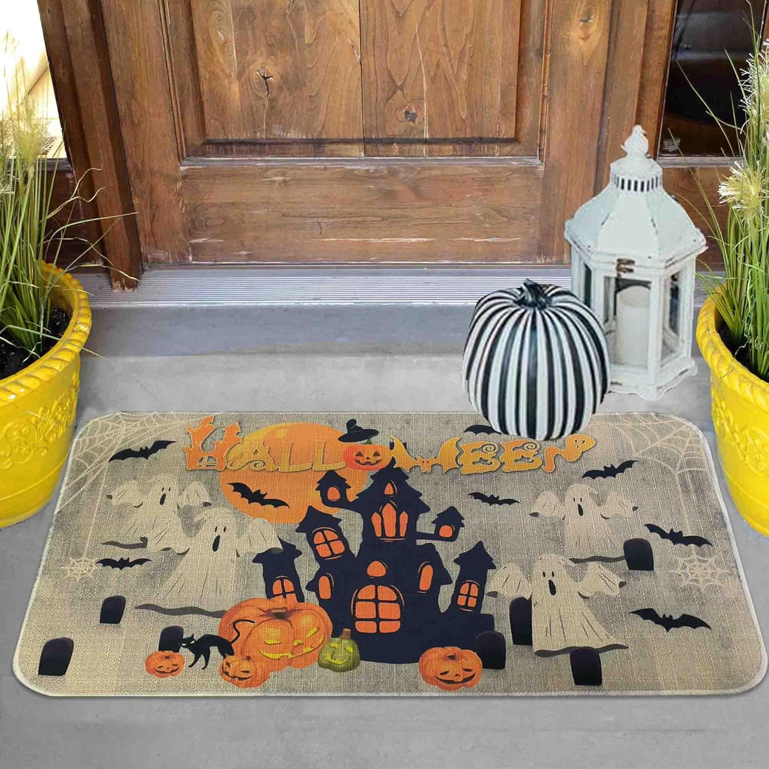 boilopp home Tapete de Halloween antideslizante para puerta delantera, decoración de Halloween, para interiores y exteriores, de bajo perfil, de