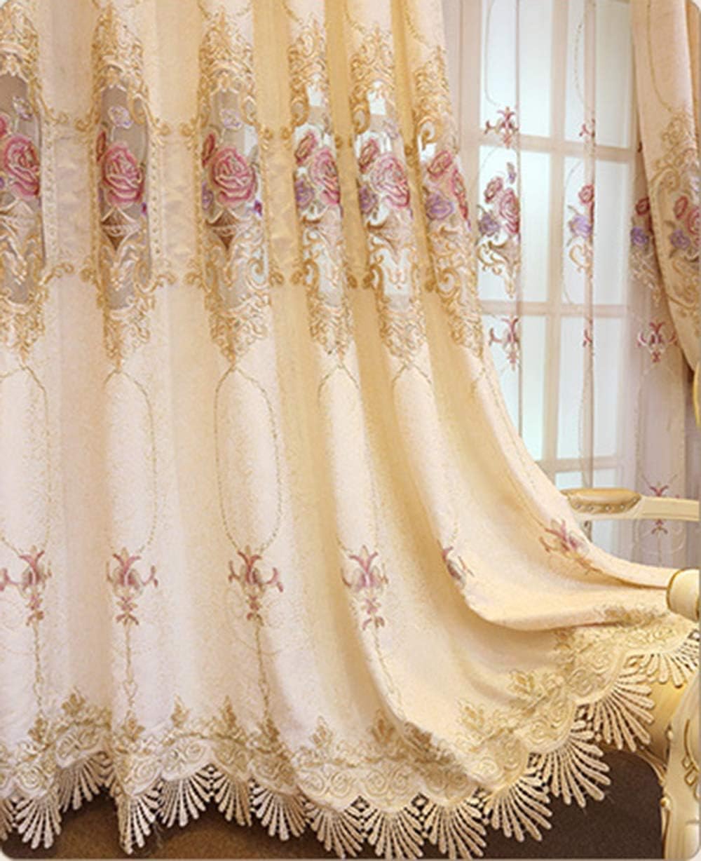 Cortina de lujo con bordado floral semi opaca para ventana, cortinas para dormitorio, con ojales, paneles de oscurecimiento de habitación con