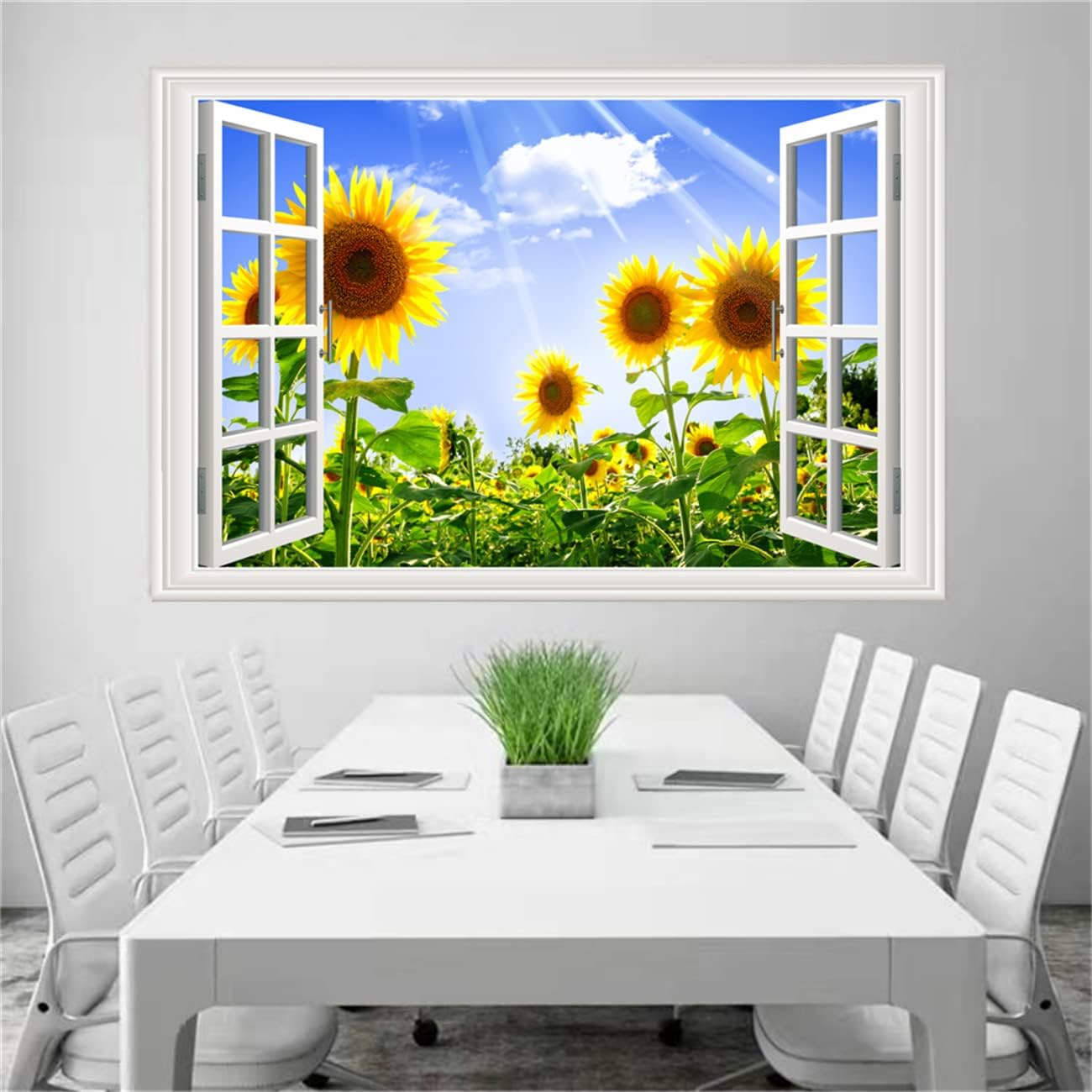 Pintura autoadhesiva 3D, calcomanías de pared falsas para ventana, isla tropical con palmeras, mural de pared, vista de ventana, decoración de pared