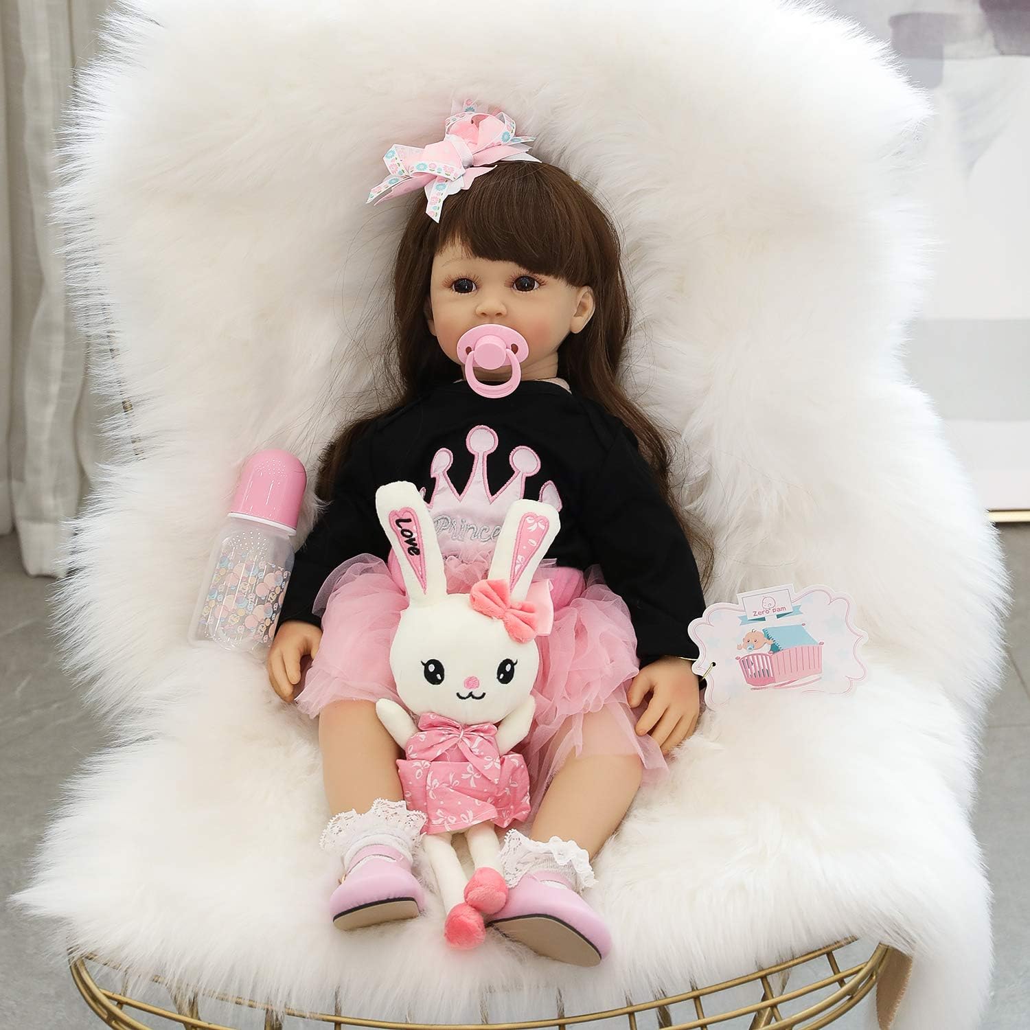 Anano Muñecas Reborn de 24 pulgadas, 23.6 in, encantadoras muñecas Reborn de bebé Life Like Baby Doll de vinilo de tela de silicona, cuerpo de pelo
