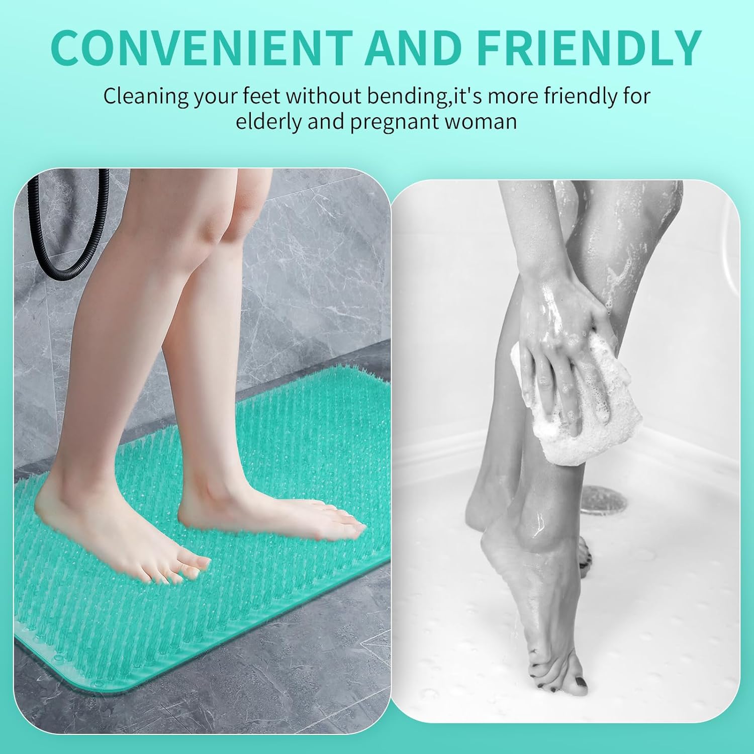 Yolife Tapete de ducha para pies, tapete de baño antideslizante con cerdas exfoliantes, masajeador de pies de ducha suave con ventosas fuertes para