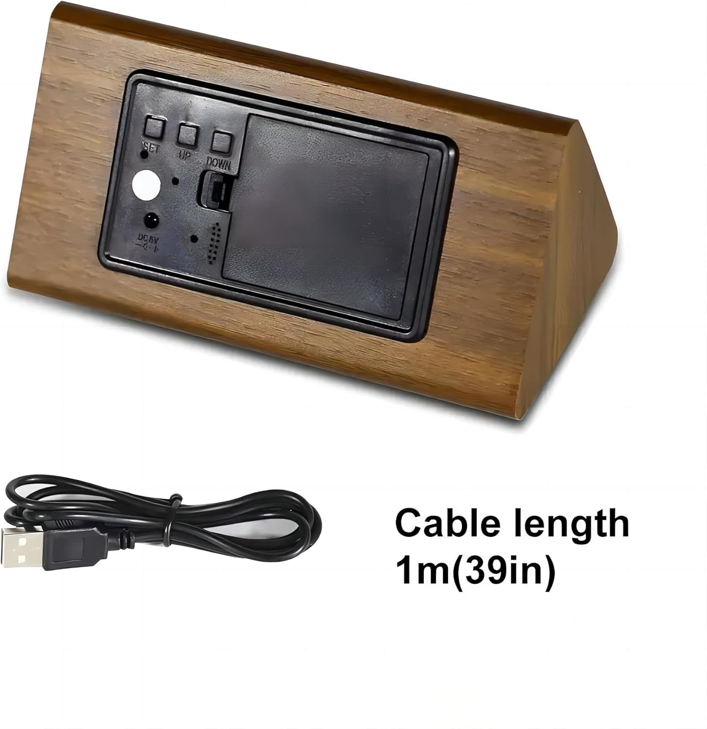Lancoon Reloj despertador digital de madera, fecha de hora, 1224 horas, temperatura y humedad, activación de sonido, brillo de 3 niveles, funciona