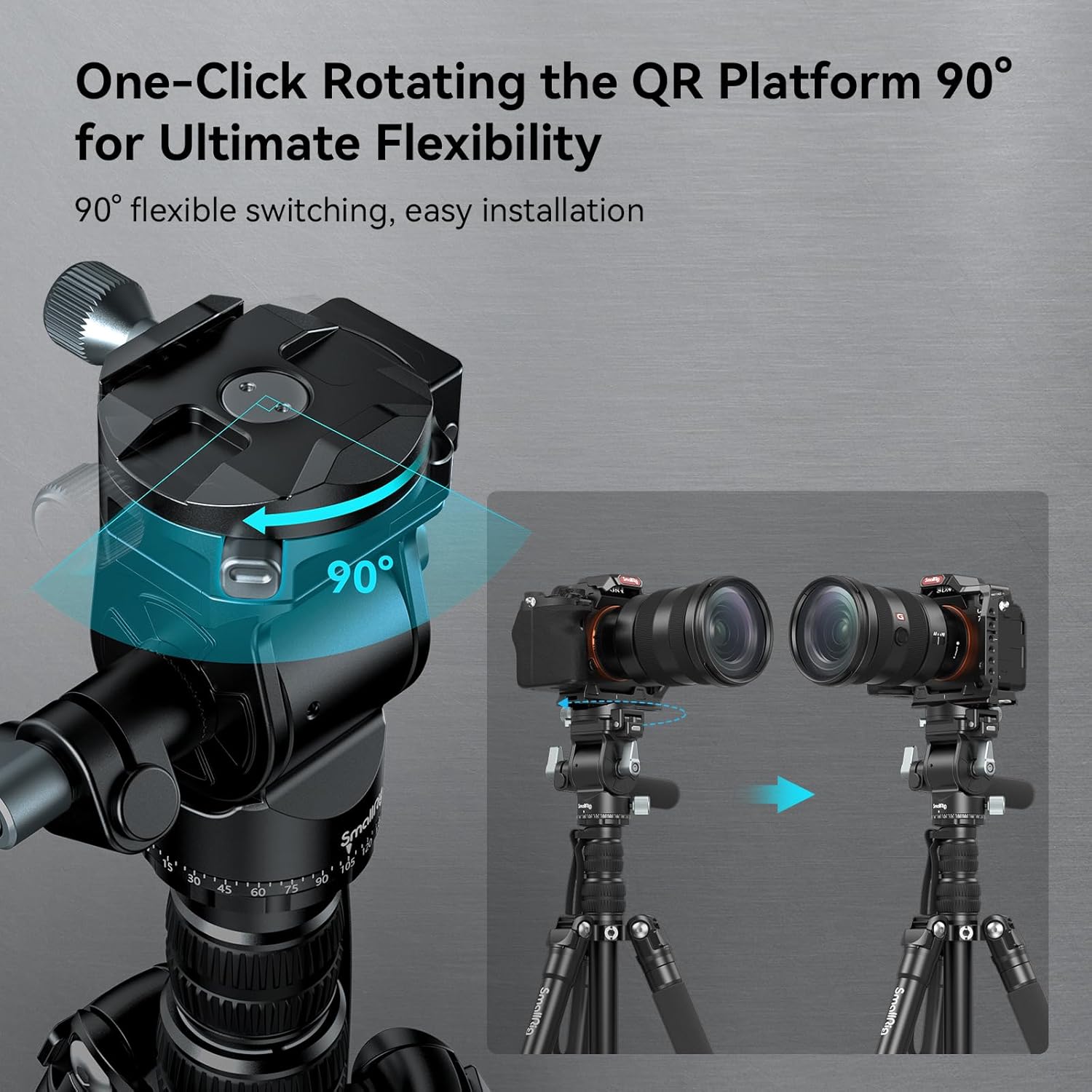 SmallRig Kit de trípode de video de 73 pulgadas con cabezal fluido de inclinación panorámica para disparo verticalhorizontal, carga máxima de 33.1