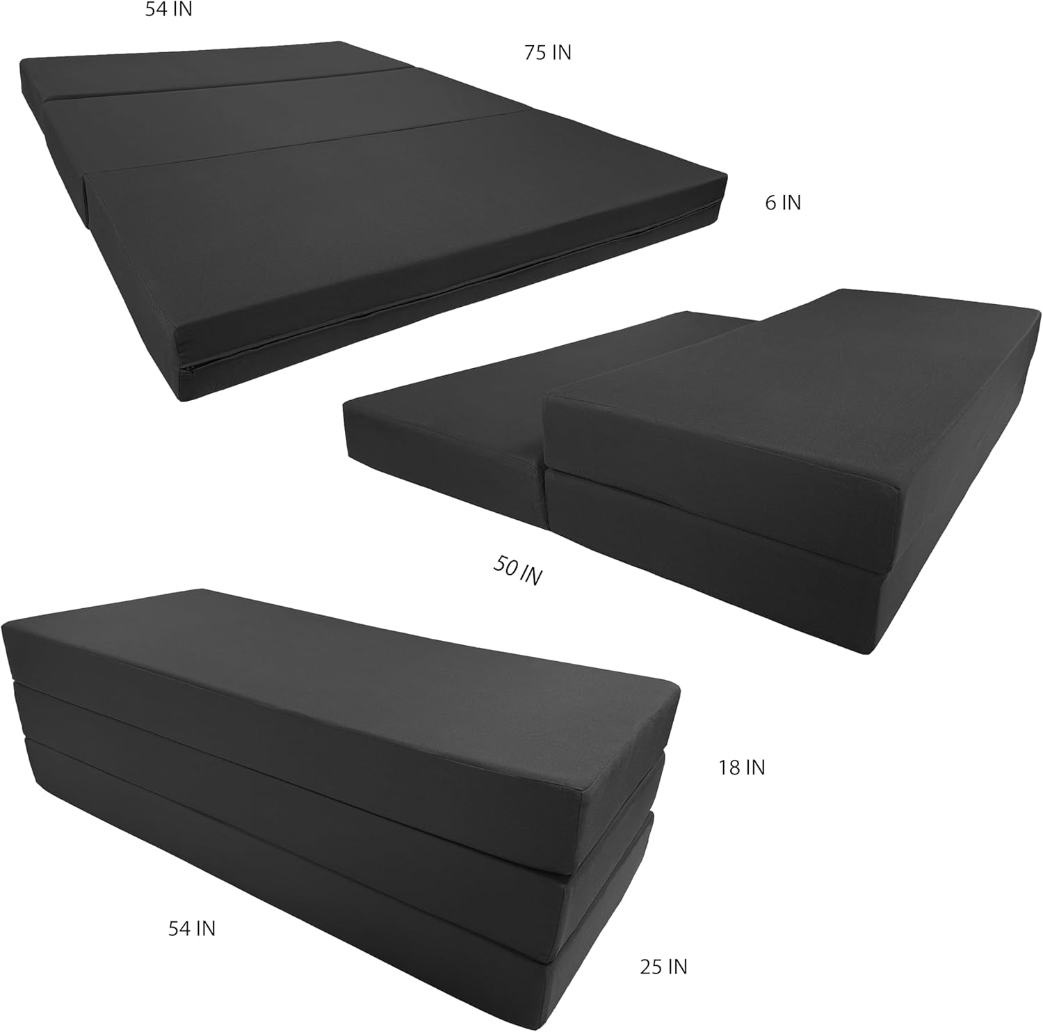 D&D Futon Furniture Camas de espuma Shikibuton de tamaño matrimonial negro de 6 x 54 x 75 pulgadas, espuma blanca resistente de alta densidad de 1.8
